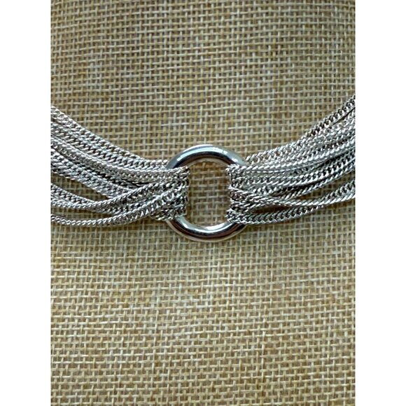 Multi-Strand Silver-Tone Chain Necklace With Polished Ring - Picture 13 of 14